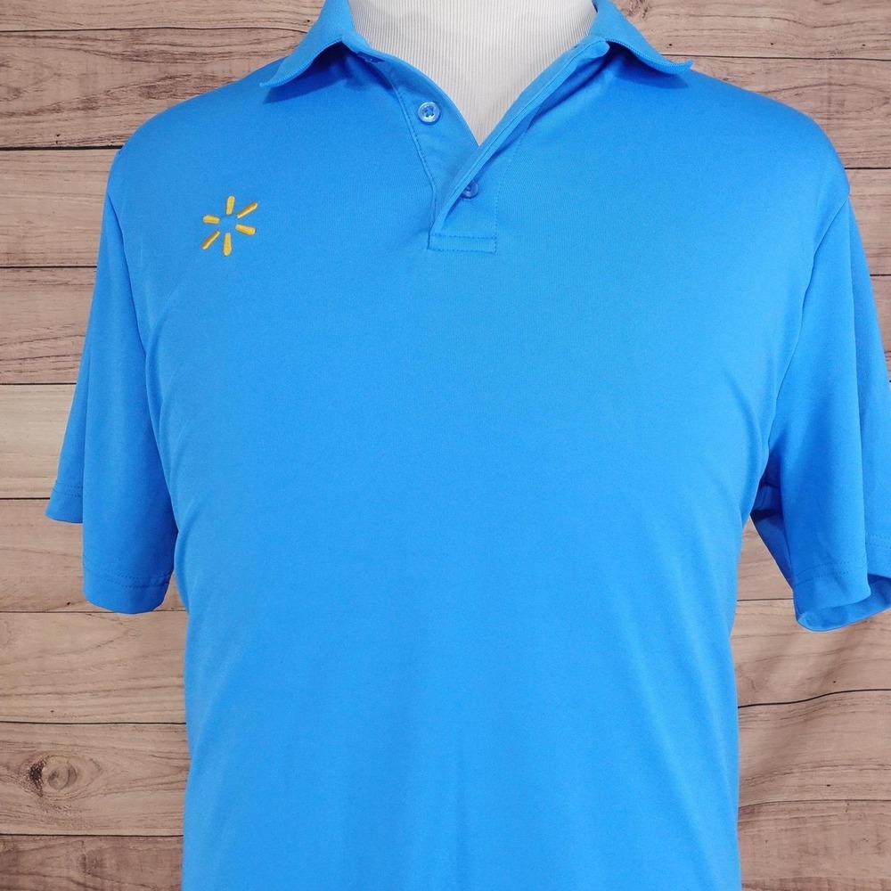 Walmart Polo Shirt Mens L Blue Polyester Spandex Stretch Tagless Workwear